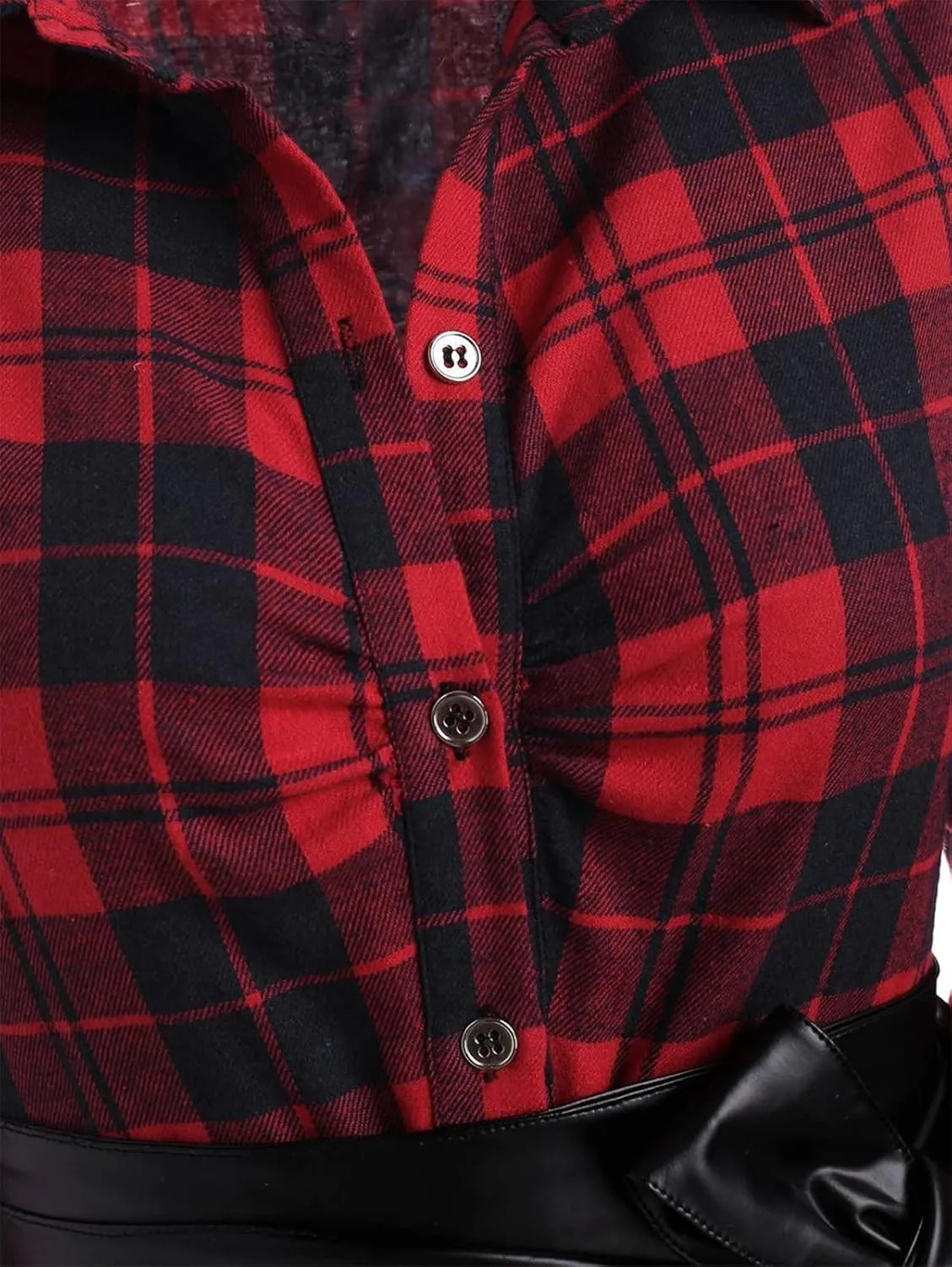 Women Plaid Shirt Dress with PU Waist Belt A-Line High Low Tunic Dresses Elegant Vintage Button Down Dress S-XXL