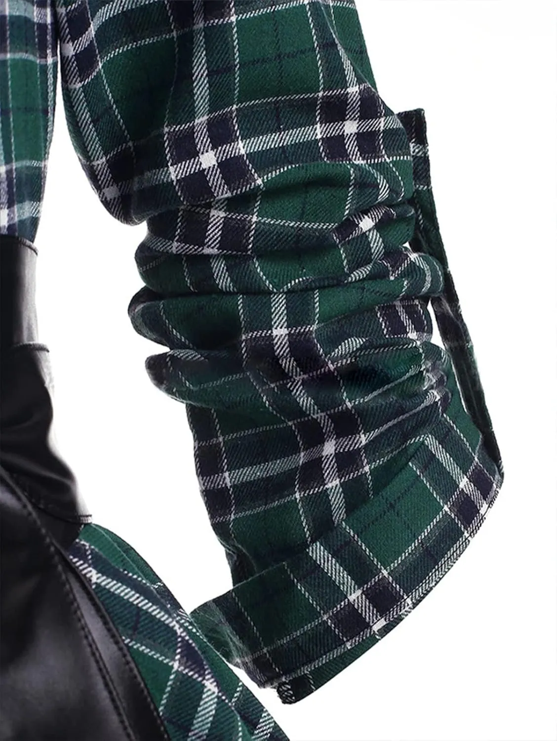 Women Plaid Shirt Dress with PU Waist Belt A-Line High Low Tunic Dresses Elegant Vintage Button Down Dress S-XXL