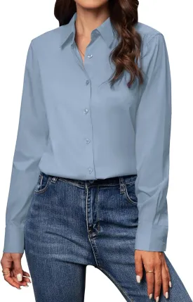 Women's Button Down Shirts Classic Fit Dress Shirt Work Business Casual Long Sleeve Blouse Tops