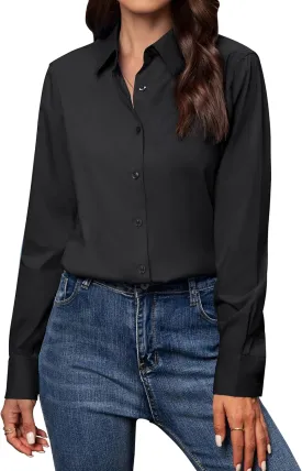Women's Button Down Shirts Classic Fit Dress Shirt Work Business Casual Long Sleeve Blouse Tops