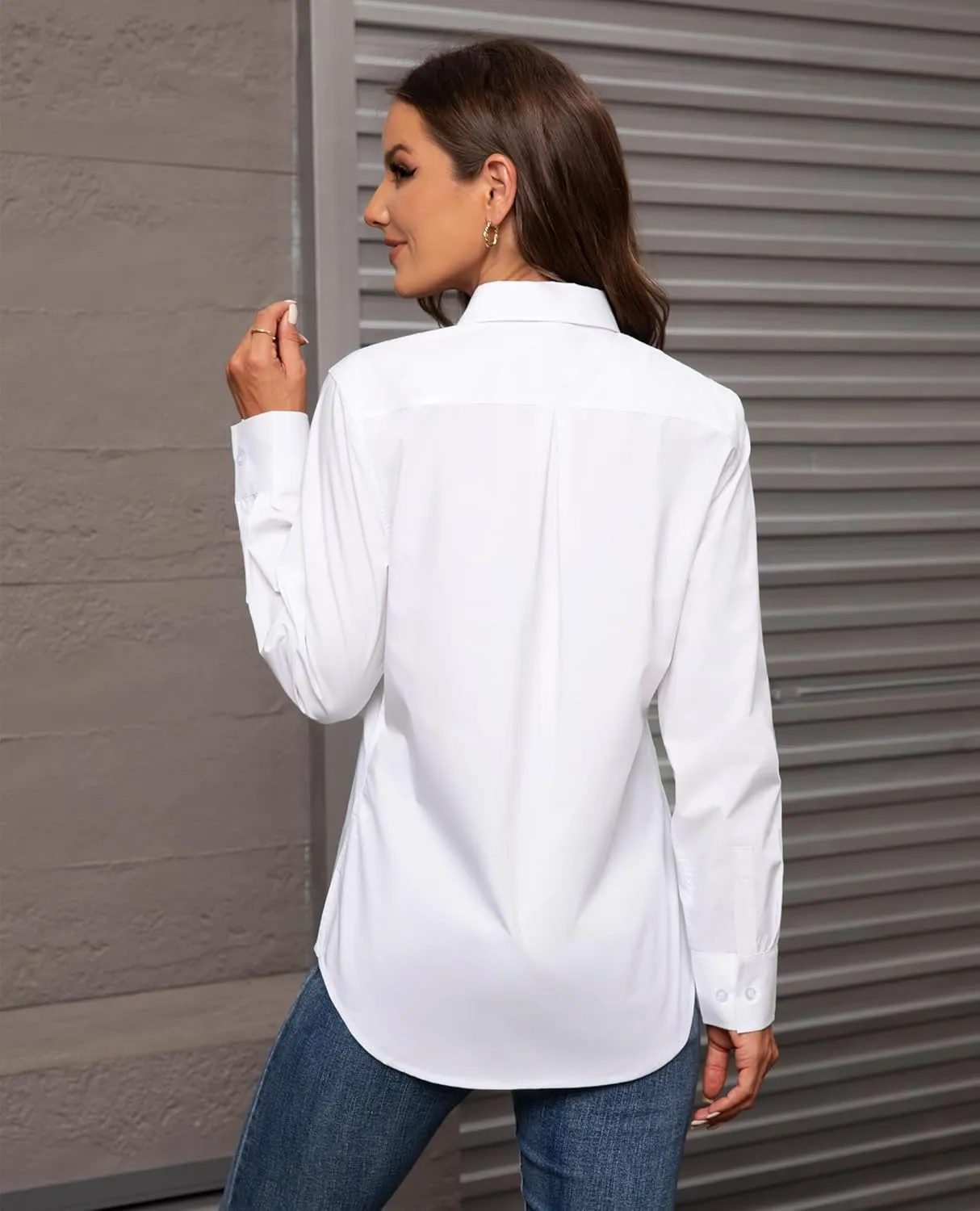 Women's Button Down Shirts Classic Fit Dress Shirt Work Business Casual Long Sleeve Blouse Tops