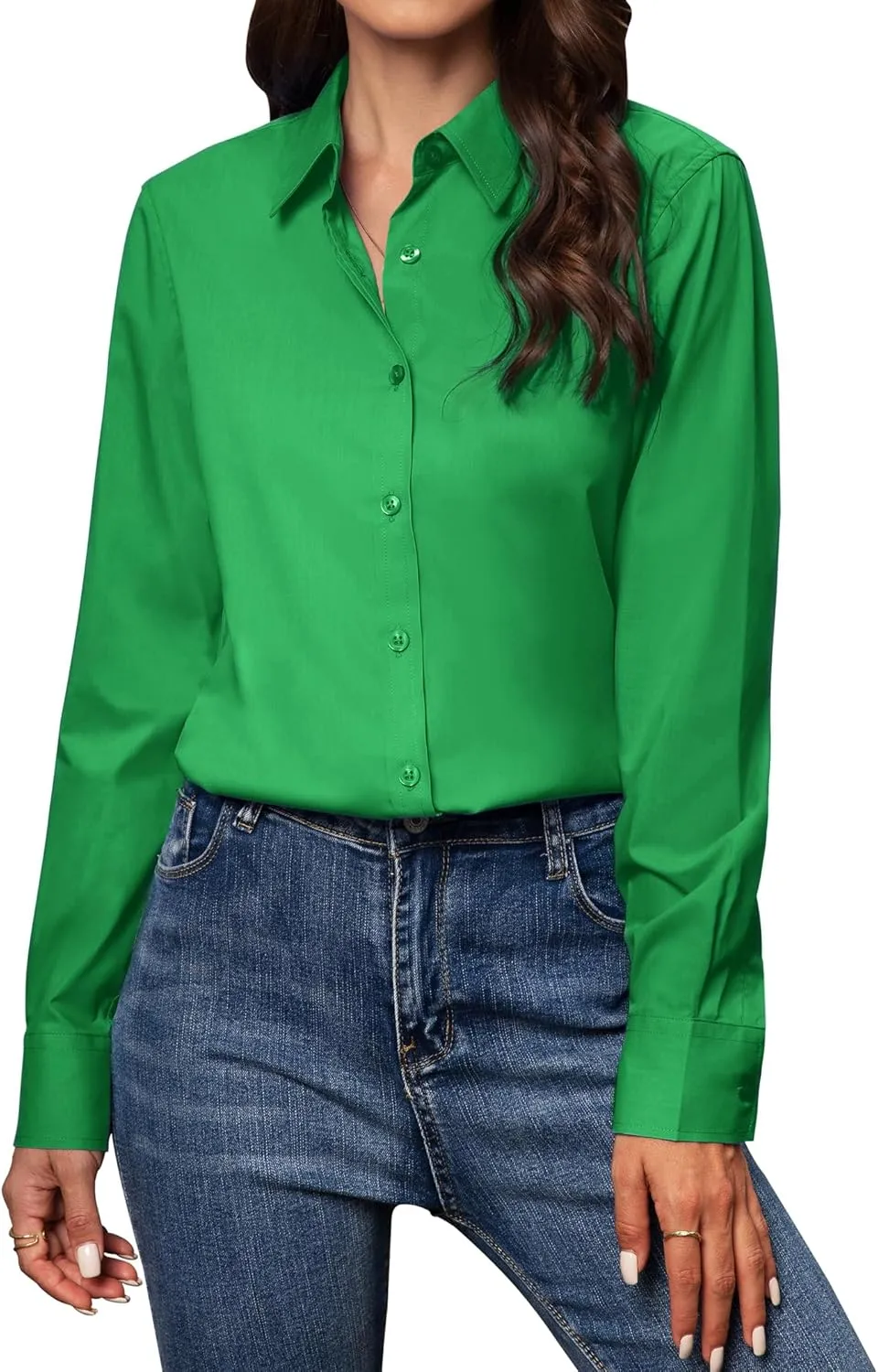 Women's Button Down Shirts Classic Fit Dress Shirt Work Business Casual Long Sleeve Blouse Tops