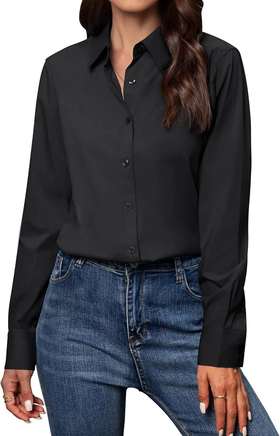 Women's Button Down Shirts Classic Fit Dress Shirt Work Business Casual Long Sleeve Blouse Tops