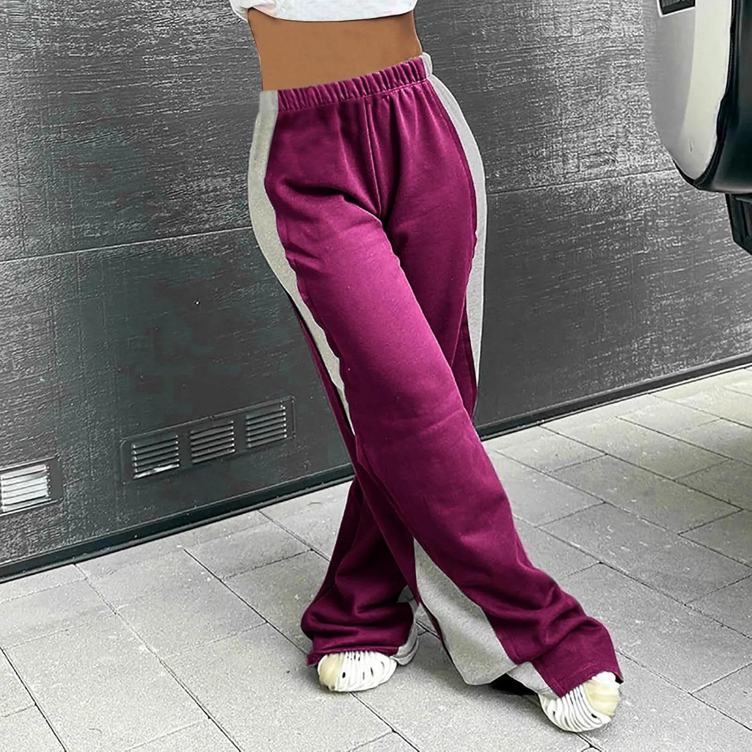 Women's Elastic Waist Color Block Patchwork Jogger Pants Workout Running Sweatpants Baggy Lounge Pants Casual Trousers