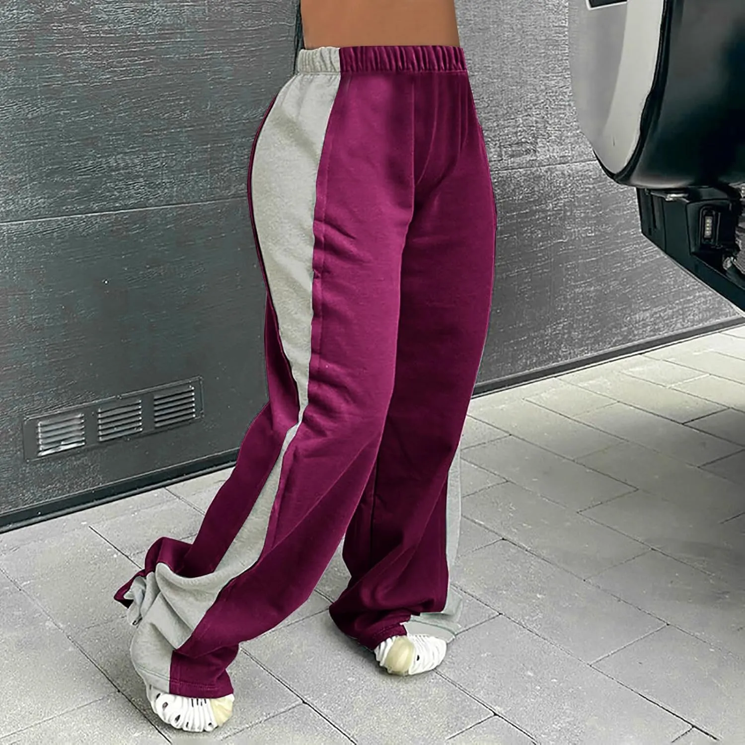 Women's Elastic Waist Color Block Patchwork Jogger Pants Workout Running Sweatpants Baggy Lounge Pants Casual Trousers