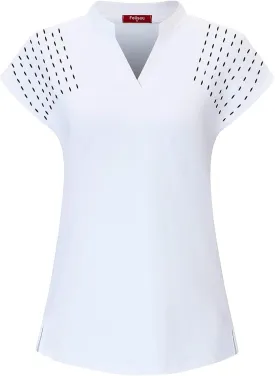 Womens V Neck Golf Polo Shirts Short Sleeve Sport Shirt Workout Tops