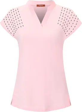 Womens V Neck Golf Polo Shirts Short Sleeve Sport Shirt Workout Tops
