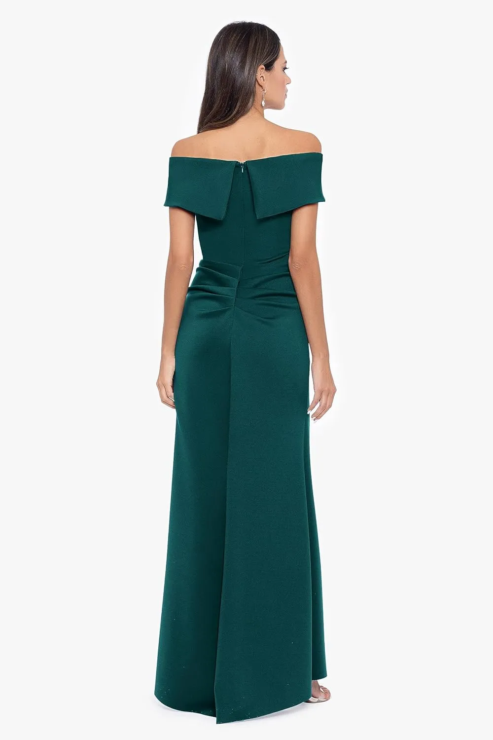 Xscape Women's Long Off Shoulder Sweetheart Neck Side Ruffle Gown