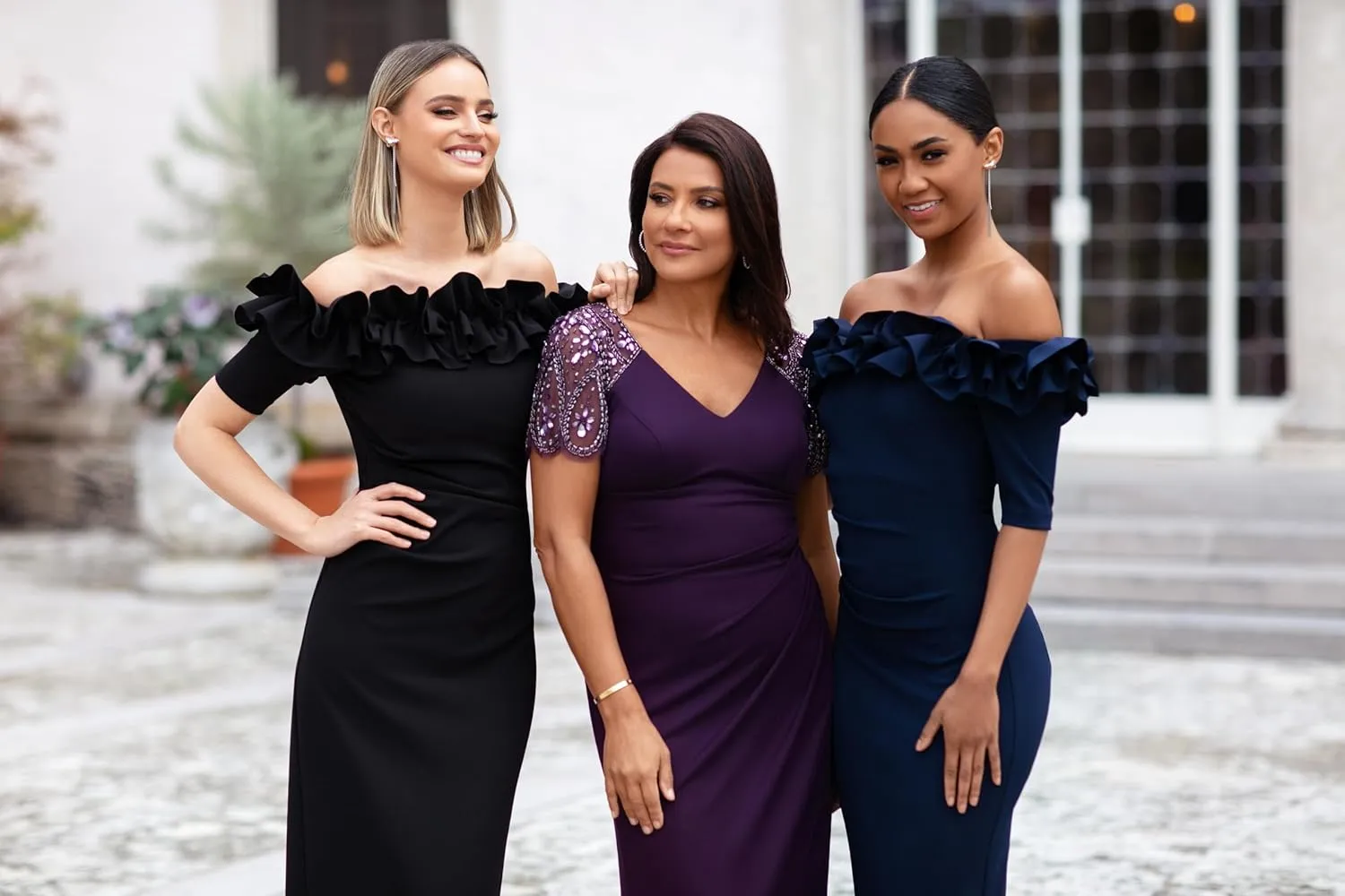 Xscape Women's Long Off The Shoulder Scuba Crepe Dress (Reg and Petite)