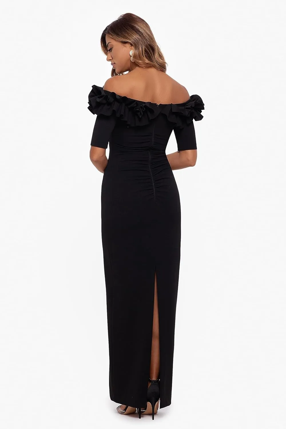 Xscape Women's Long Off The Shoulder Scuba Crepe Dress (Reg and Petite)