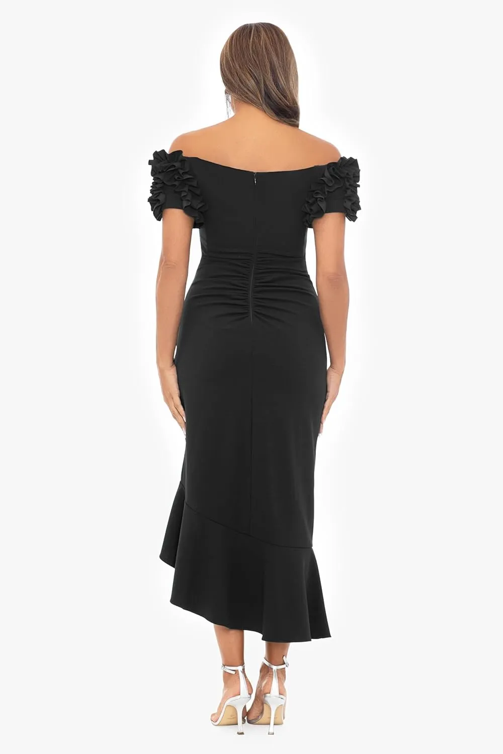 Xscape Women's Off The Shoulder Ruffle Sleeve Midi Dress (Standard & Petite)
