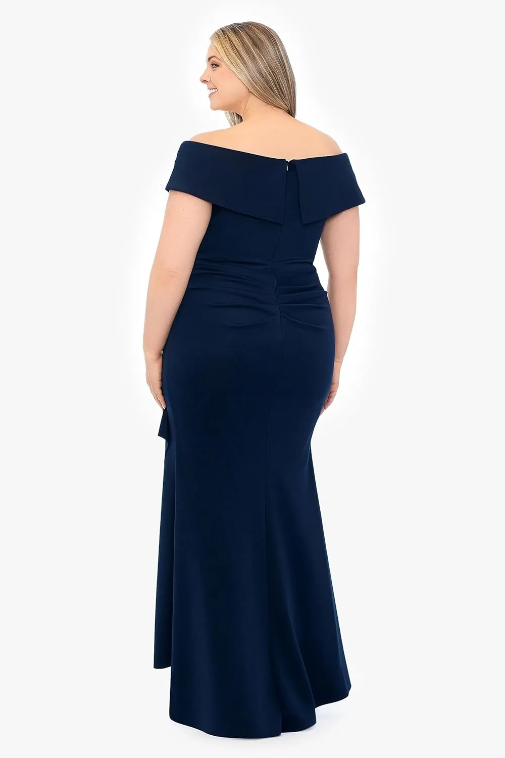 Xscape Women's Plus Size Off Shoulder Sweetheart Neck Ruffle Long Dress