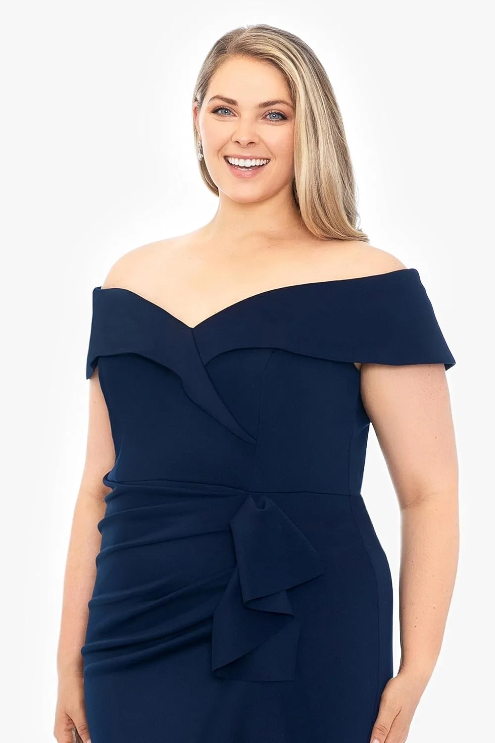 Xscape Women's Plus Size Off Shoulder Sweetheart Neck Ruffle Long Dress