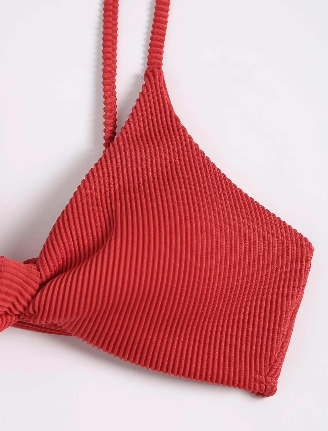 ZAFUL Women's Tie Knot Front Spaghetti Strap High Cut Bikini Set Swimsuit