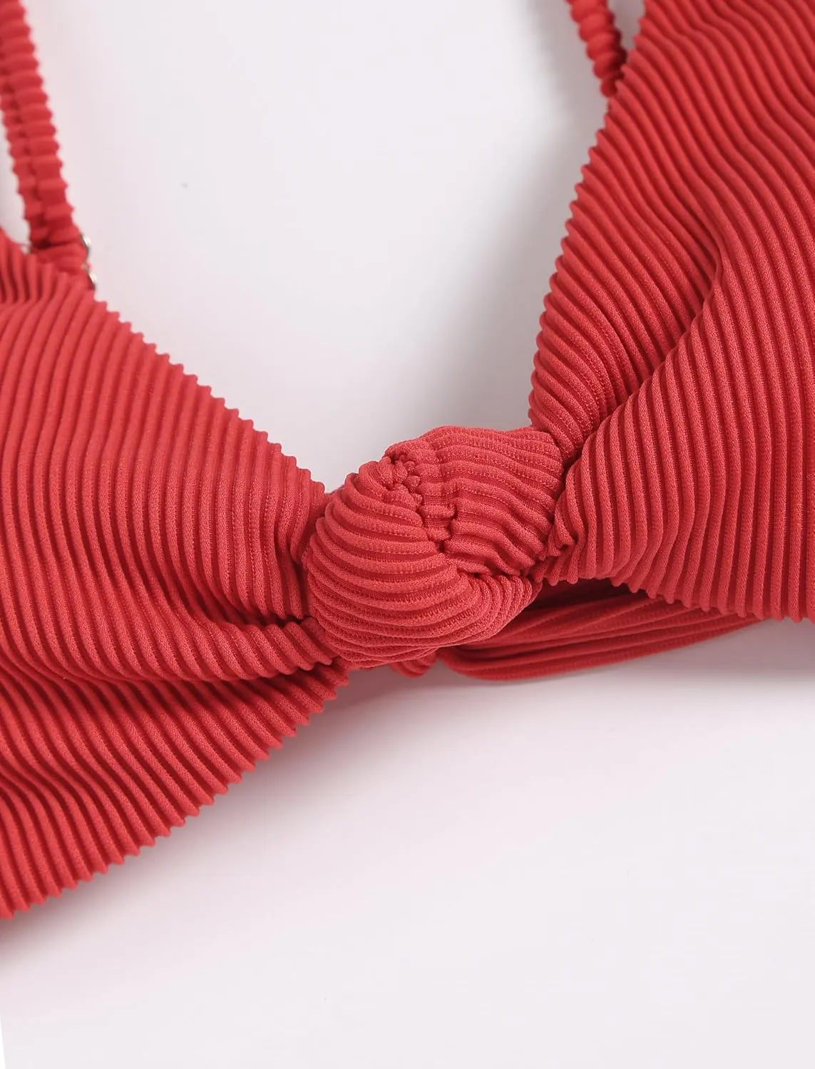 ZAFUL Women's Tie Knot Front Spaghetti Strap High Cut Bikini Set Swimsuit