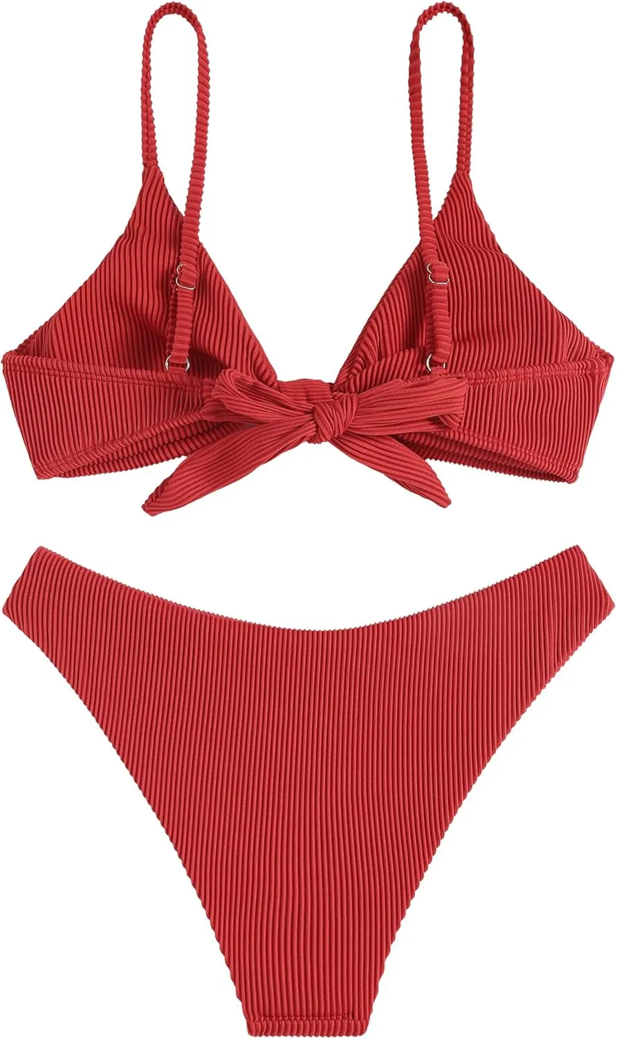 ZAFUL Women's Tie Knot Front Spaghetti Strap High Cut Bikini Set Swimsuit