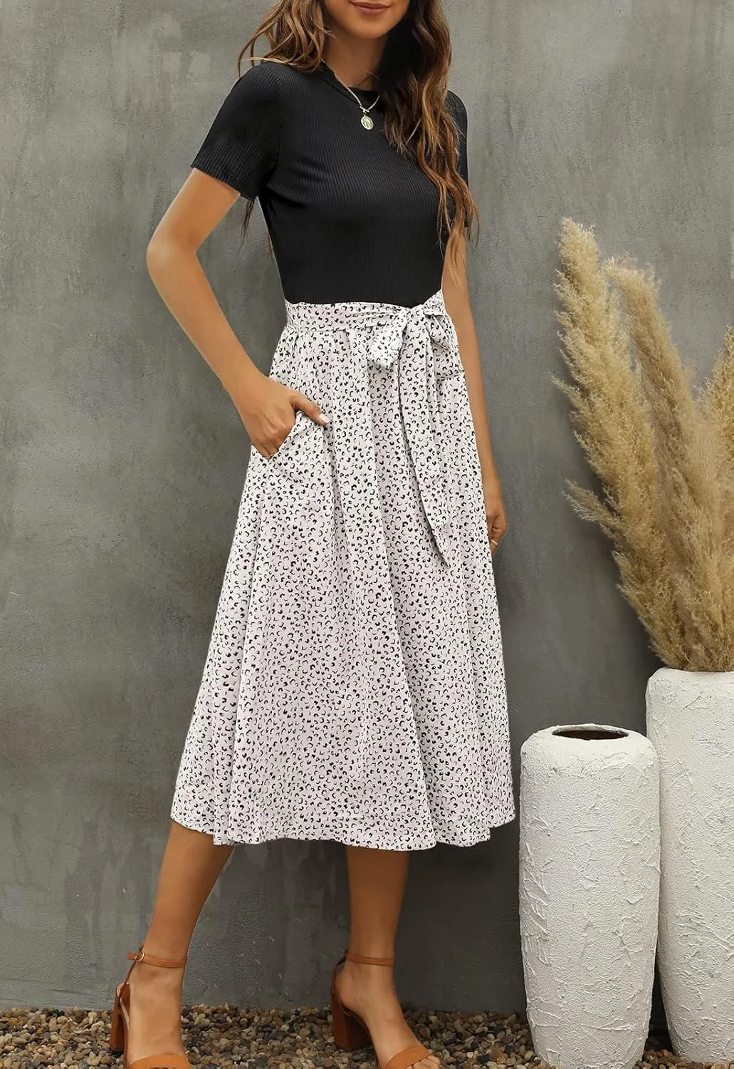 Zattcas Women 2025 Summer Dress Short Sleeve Ribbed Teacher Church Modest Business Casual Work Outfits Midi Dress