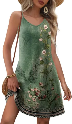 Zeagoo Womens Summer Dress 2025 Loose Sleeveless Tshirt Dress V Neck Mini Dress Beach Sundress with Pockets