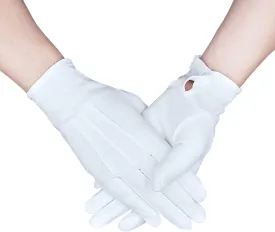 Zenssia Parade White Cotton Formal Tuxedo Costume Honor Guard Gloves with Snap Cuff, Coin Jewelry Inspection Gloves